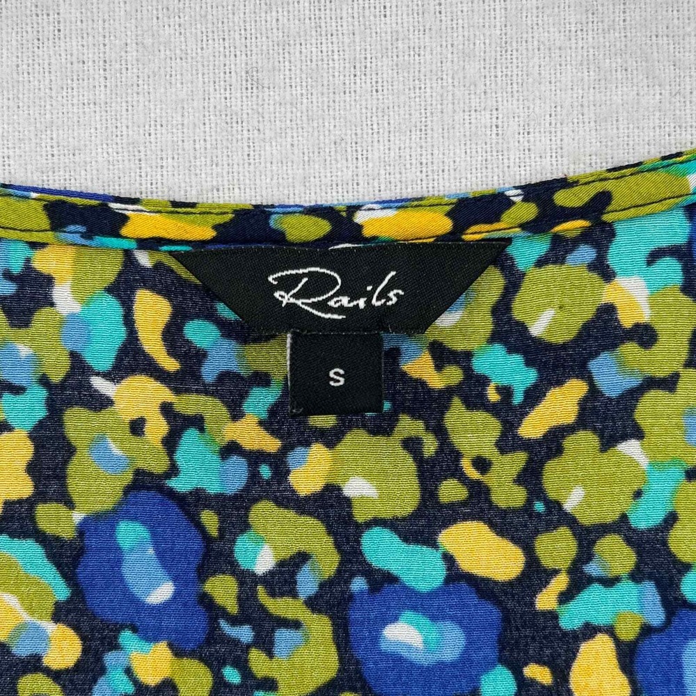 RAILS Roma Abstract Garden Dress Women Small Blue Floral Mini V-Neck Puff Sleeve - Picture 11 of 16